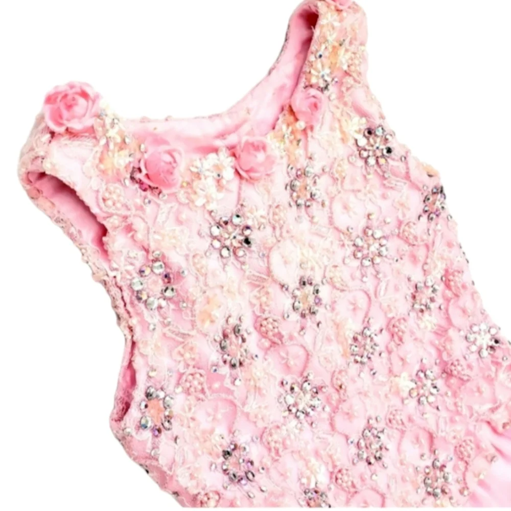 Custom Pink Chiffon Embroidered Rhinestone/Beaded Party/Pageant  2pc Dress
